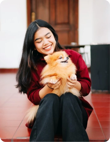 Happy Pet app mockup with pet parents and floating feature cards